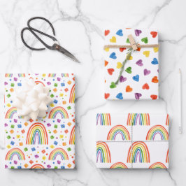 Rainbow Hearts and Flowers Pattern Inpakpapier Vel