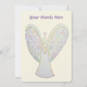 Rainbow Hearts Angel Art Custom Invitations Kaart
