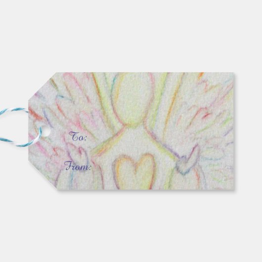 Rainbow Hearts Angel Holiday Joy Custom Gift Label Cadeaulabel (Achterkant Horizontaal)