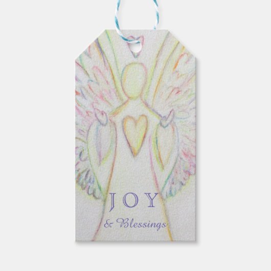 Rainbow Hearts Angel Holiday Joy Custom Gift Label Cadeaulabel (Voorkant)