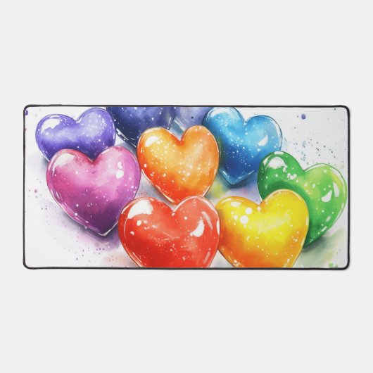 Rainbow Hearts Aquarel Digitale Kunst Bureaumat (Voorkant)