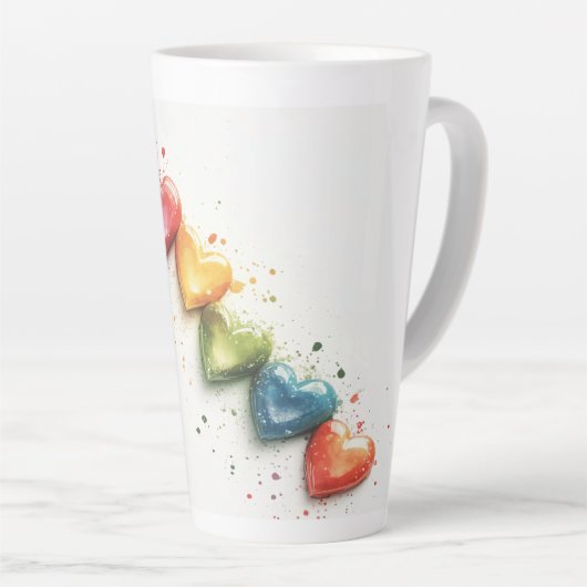 Rainbow Hearts Aquarel Digitale Kunst Latte Mok (Rechterhoek)