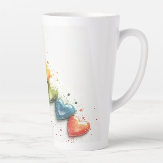 Rainbow Hearts Aquarel Digitale Kunst Latte Mok (Rechts)