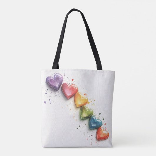 Rainbow Hearts Aquarel Digitale Kunst Tote Bag (Achterkant)