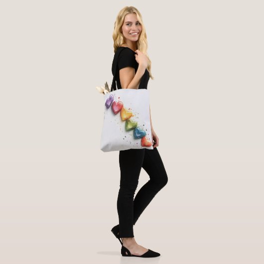 Rainbow Hearts Aquarel Digitale Kunst Tote Bag (Op model)