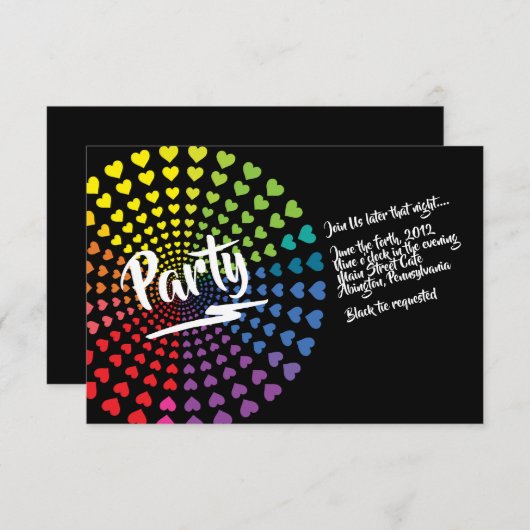 RAINBOW HEARTS Bat Mitzvah Party Kaart (Voorkant / Achterkant)