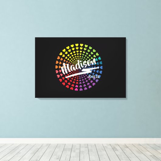 Rainbow Hearts Bat Mitzvah Sign-In Board Canvas Afdruk (Insitu (Houten vloer))