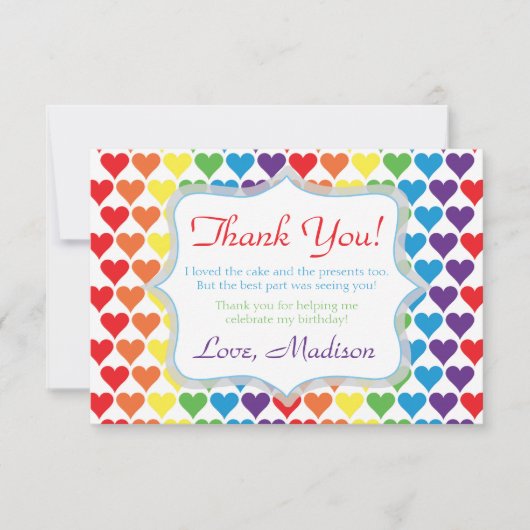 Rainbow Hearts Birthday Bedankkaart (Voorkant)