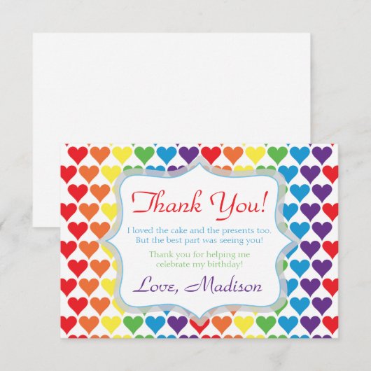 Rainbow Hearts Birthday Bedankkaart (Voorkant / Achterkant)