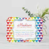 Rainbow Hearts Birthday Invitation Kaart (Staand voorkant)