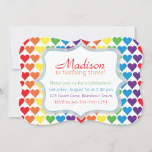 Rainbow Hearts Birthday Invitation