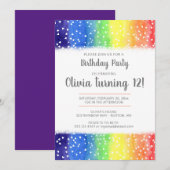 Rainbow Hearts Birthday Party Invitation Kaart (Voorkant / Achterkant)