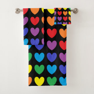 Rainbow Hearts Black Bad Handdoek