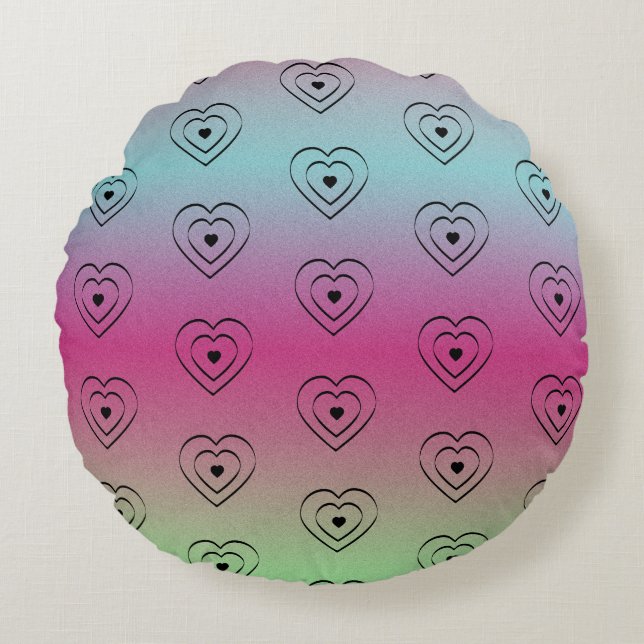 Rainbow Hearts Black Pride Heart Rond Kussen (Voorkant)