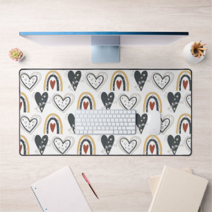 Rainbow Hearts Boho Patroon Geel Rood Grijs Bureaumat
