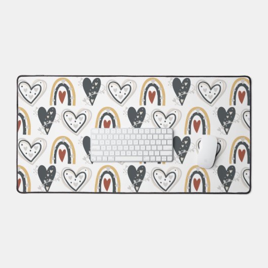 Rainbow Hearts Boho Patroon Geel Rood Grijs Bureaumat (Keyboard & Muis)