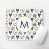 Rainbow Hearts Boho Pattern Monogram Initiaal Muismat (Met muis)