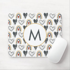 Rainbow Hearts Boho Pattern Monogram Initiaal Muismat