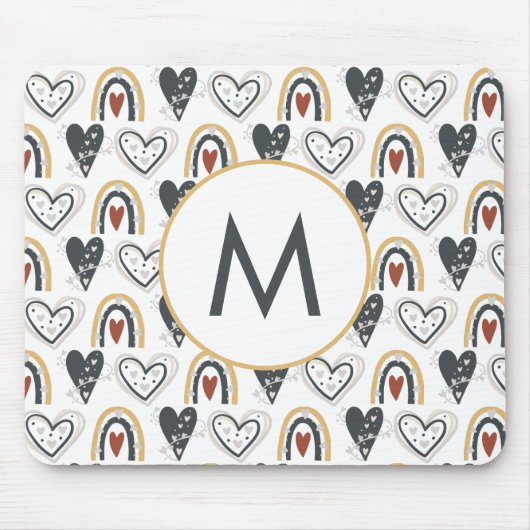 Rainbow Hearts Boho Pattern Monogram Initiaal Muismat (Voorkant)