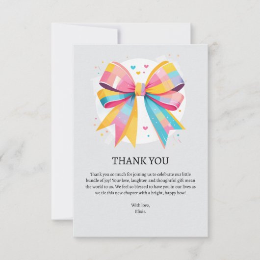 Rainbow Hearts Bow Baby shower Bedankkaart (Voorkant)