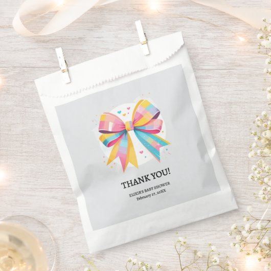 Rainbow Hearts Bow Baby shower Bedankzakje (Geknipt)