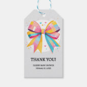 Rainbow Hearts Bow Baby shower Cadeaulabel (Voorkant)
