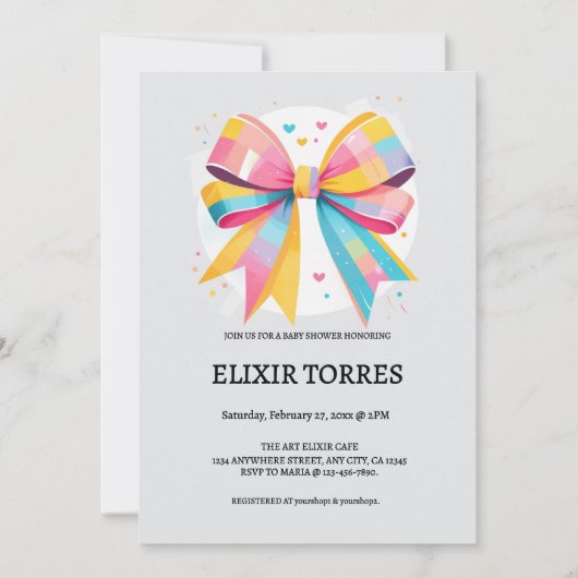 Rainbow Hearts Bow Baby shower Kaart (Voorkant)