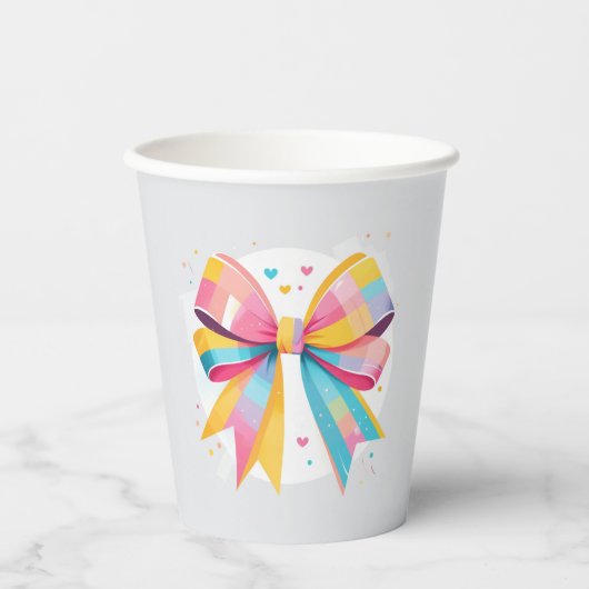 Rainbow Hearts Bow Baby shower Papieren Bekers (Voorkant)