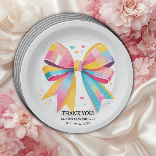 Rainbow Hearts Bow Baby shower Papieren Bordje
