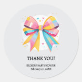 Rainbow Hearts Bow Baby shower Ronde Sticker (Voorkant)