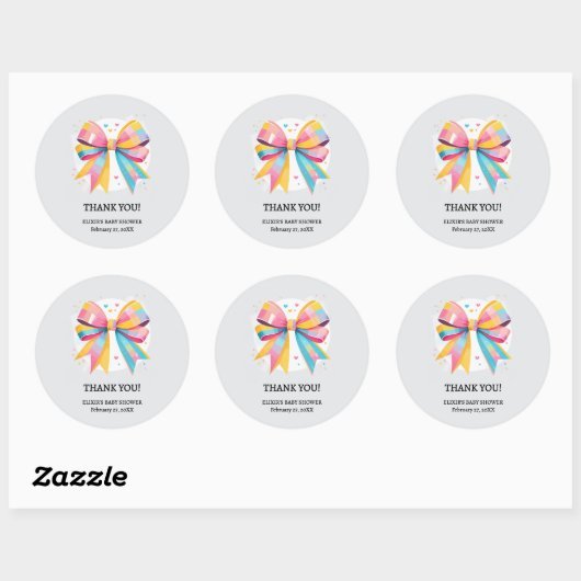 Rainbow Hearts Bow Baby shower Ronde Sticker (Vel)