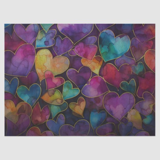 Rainbow Hearts Decoupage Tissue Paper Tissuepapier (Voorkant)