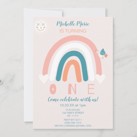 Rainbow Hearts Eerste Uitnodiging Verjaardag (Voorkant)