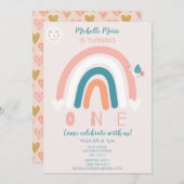 Rainbow Hearts Eerste Uitnodiging Verjaardag (Voorkant / Achterkant)