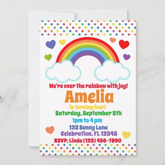 Rainbow Hearts en Stippen Meisjes Verjaardag Kaart (Voorkant)