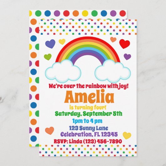 Rainbow Hearts en Stippen Meisjes Verjaardag Kaart (Voorkant / Achterkant)