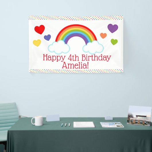 Rainbow Hearts en Stippen Meisjes Verjaardag Spandoek (Beurs)