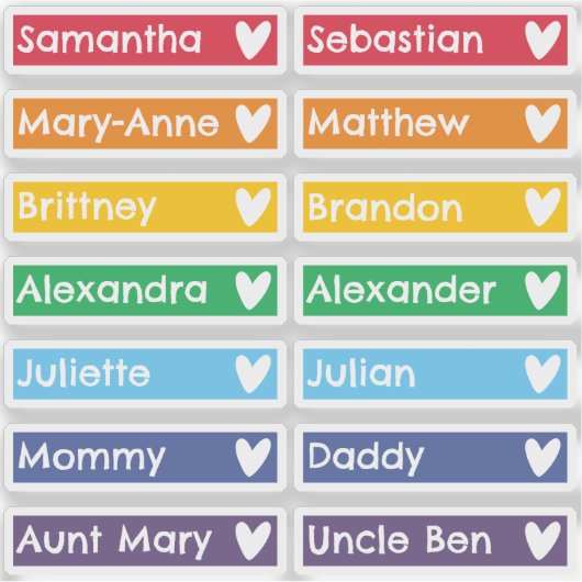 Rainbow Hearts Flag Custom Guest List Namen Sticker (Voorkant)