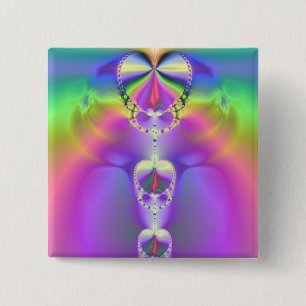 Rainbow Hearts Fractal Vierkante Button 5,1 Cm