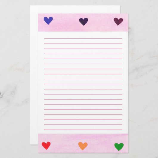 Rainbow Hearts, gebiterd Briefpapier (Voorkant / Achterkant)