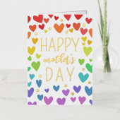 Rainbow Hearts Gold Stars Happy Moederdag Folie Wenskaart (Voorkant)