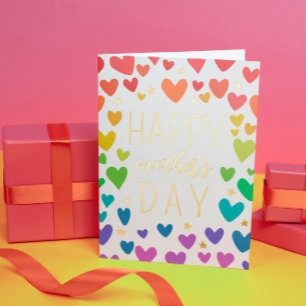 Rainbow Hearts Gold Stars Happy Moederdag Folie Wenskaart