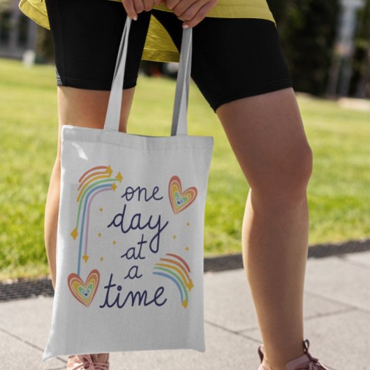 Rainbow Hearts Happy Quote Canvas tas
