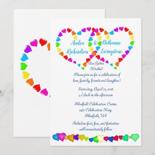 Rainbow Hearts huwelijksuitnodiging Kaart (Voorkant / Achterkant)