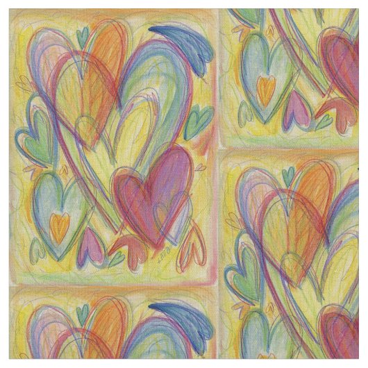 Rainbow Hearts Love Art Fabric Material Stof (Close Up)