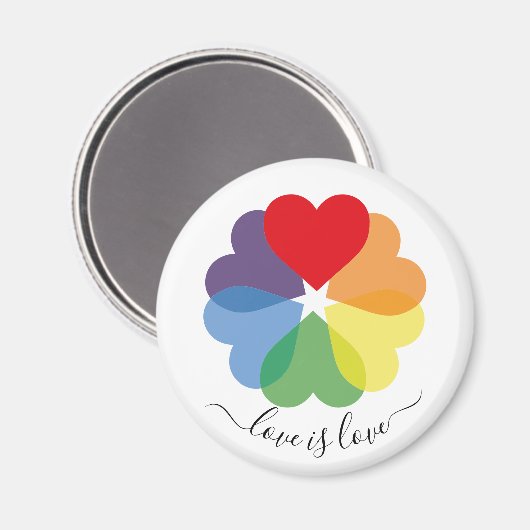 Rainbow Hearts Love is Love Pride Magneet (Voorkant / Achterkant)