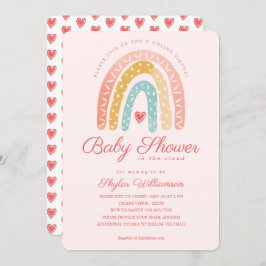 Rainbow & Hearts Online Virtual Girl Baby shower Kaart
