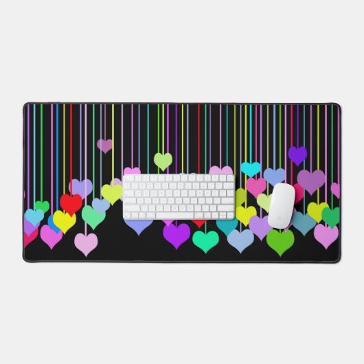 Rainbow Hearts op zwart Bureaumat (Keyboard & Muis)