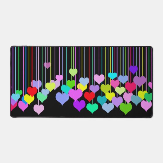Rainbow Hearts op zwart Bureaumat (Voorkant)