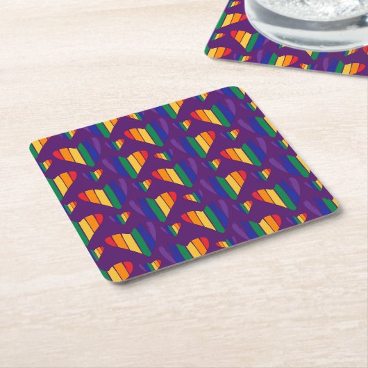 Rainbow Hearts Pattern Kartonnen Onderzetters (Schuin)